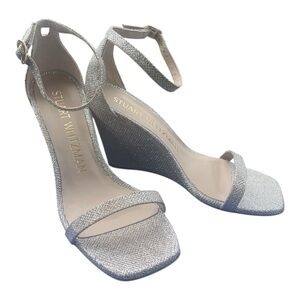 🆕 Stuart Weitzman nudist curve New Noir (silver) Wedge Women’s size 8